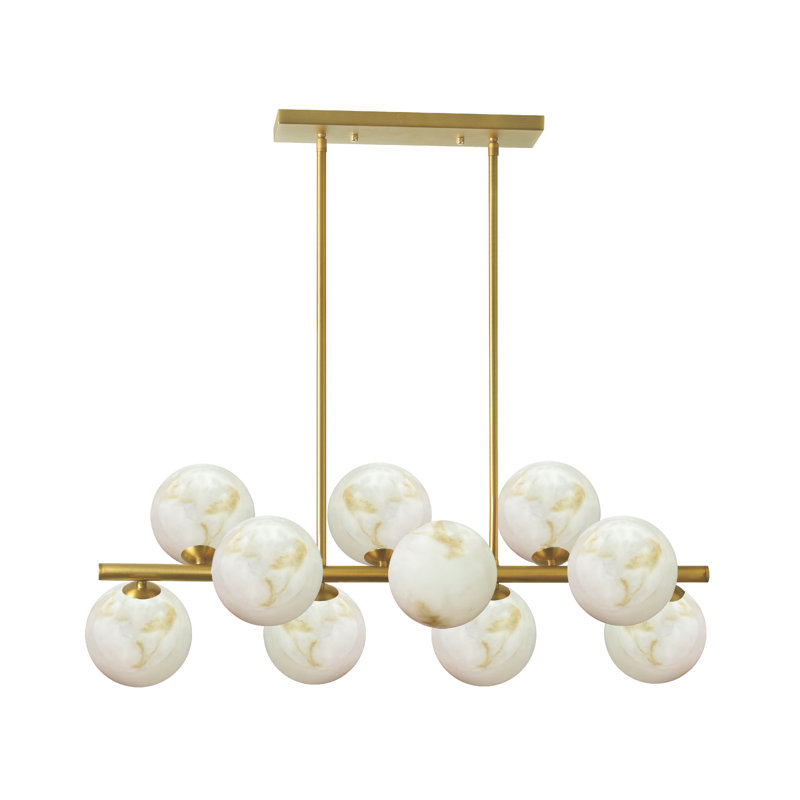 Luminaire suspendu horizontal Jarman - Albâtre, H 48 po x l 31 po x P 11 po, 10 lumières, Laiton vieilli