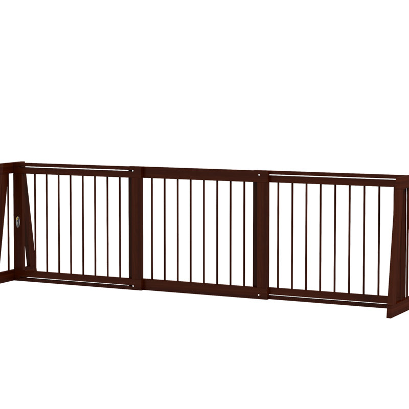 Barrière en bois pour animaux de compagnie, 3 panneaux rétractables de 28 à 75 po de largeur, tapis antidérapants, stable, pour l'intérieur, escalier, porte, longueur de poutre brune, antidérapant, nuance