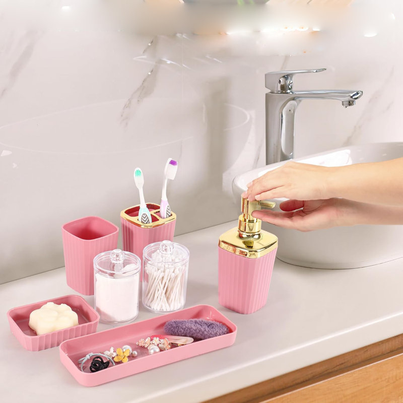 Pink Bathroom Accessory Set