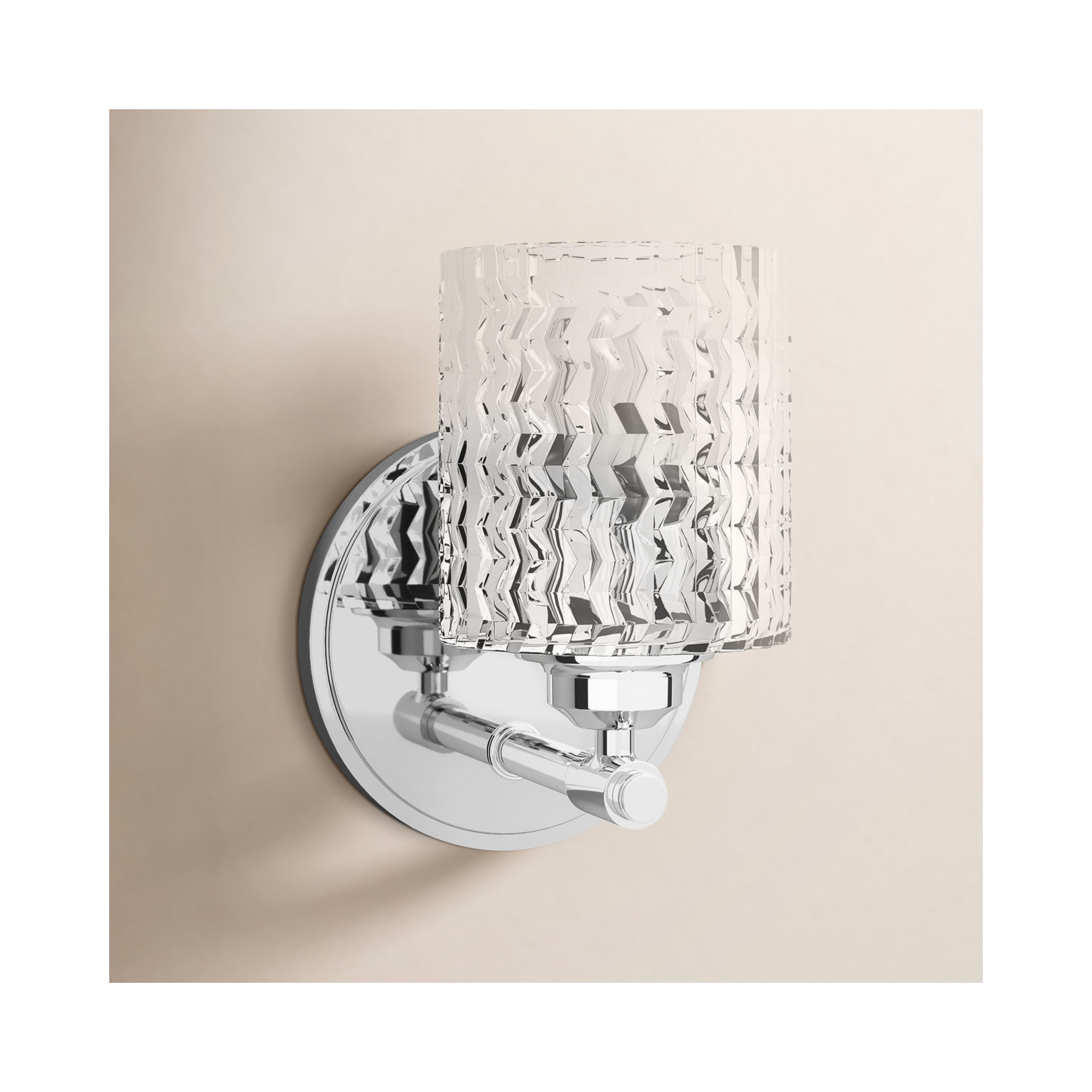 Single Light Glass Steel Dimmable Armed Sconce, Chrome