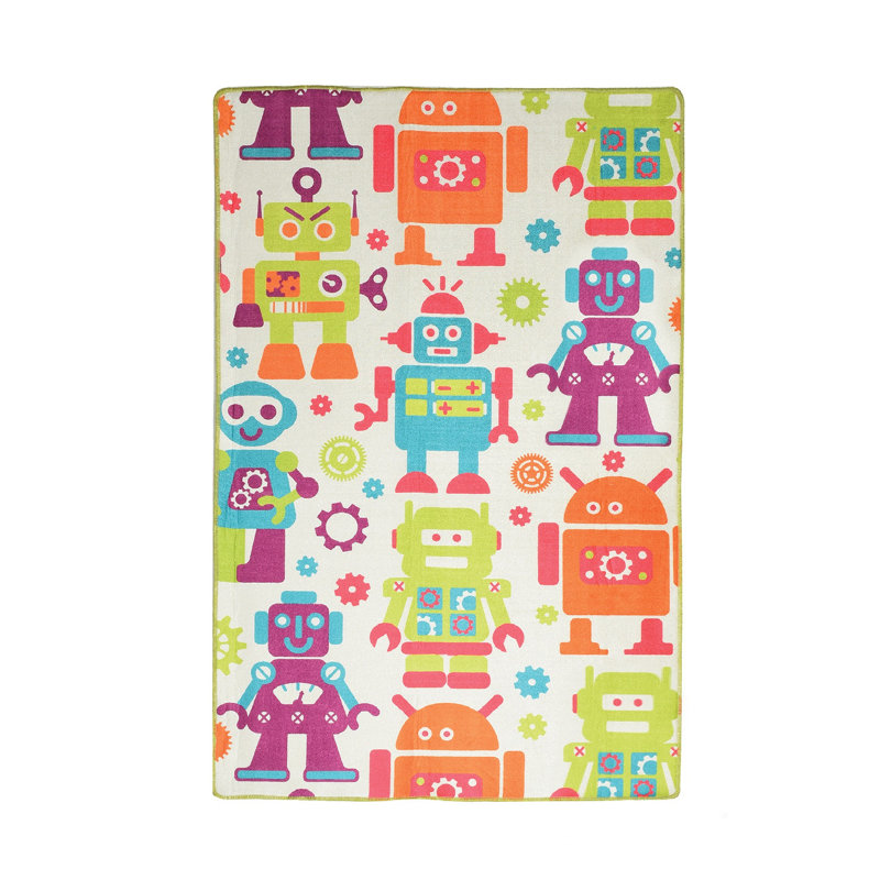 Tapis rectangulaire en velours tissé à la machine orange / bleu / vert Favreau, Rectangle 3 pi 3 po x 5 pi 3 po