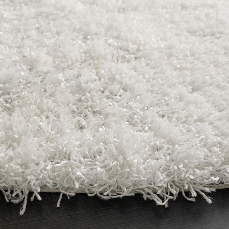 Tapis blanc à poils longs Assar, Rond 7 pi