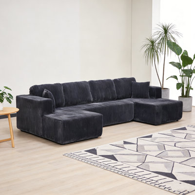U Shape Modular Sectional Sofa, Compressed Sectional Sofa Modern Minimalist Style Corduroy Couch, Sleeper Sofa For Living Room, Bedroom, Comfy Compressed Sofa Couch Space-Efficient