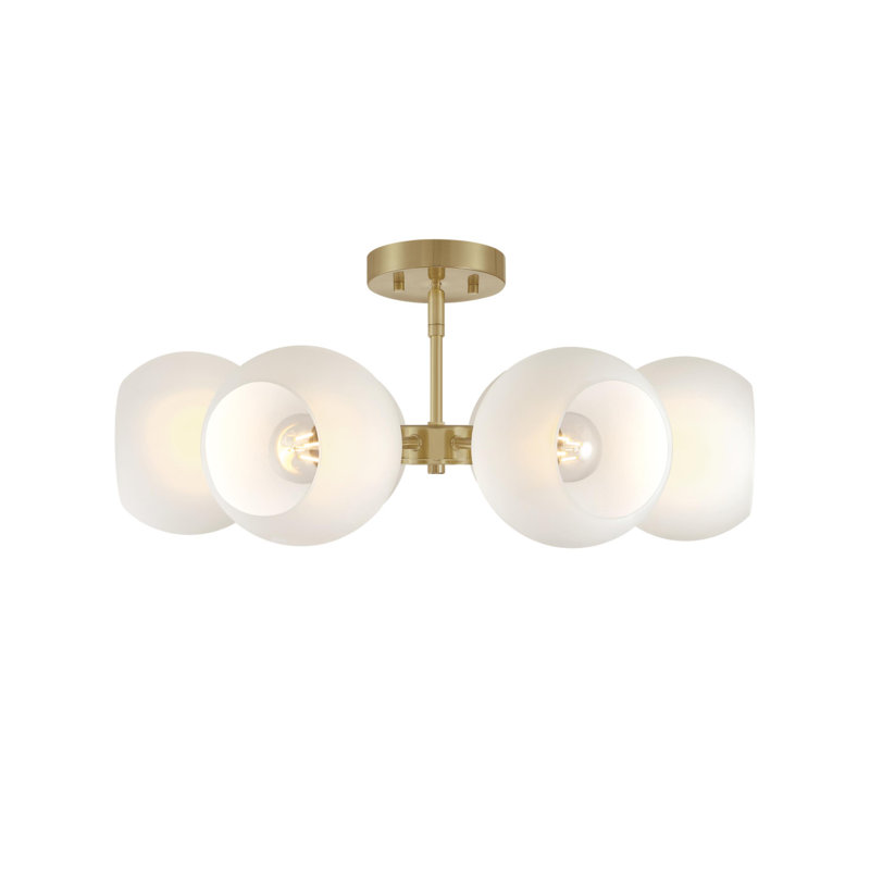 Six Light Indoor Chandelier, Champagne Brass Finish, Frosted Glass