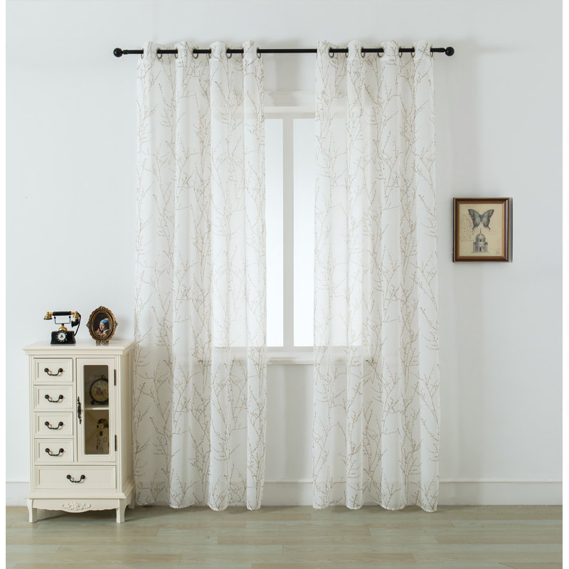 Mkenzi Polyester Semi-Sheer Gromments Curtain Pair, 52" W x 63" L, Blue