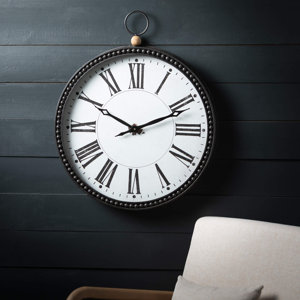 28.5" Black Bead Rimmed Wall Clock, Metal