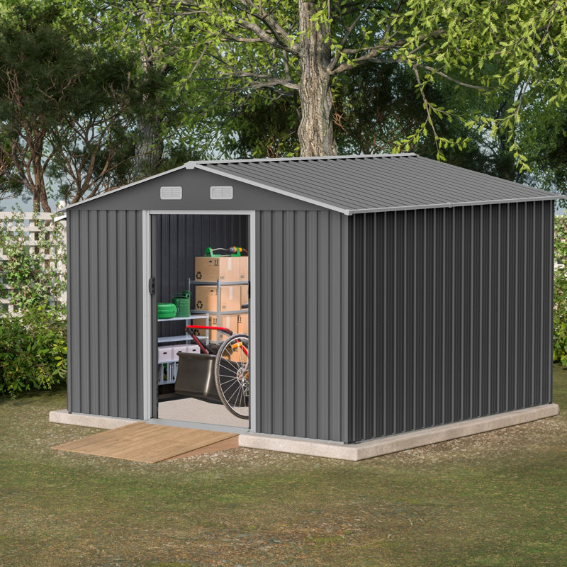 Remise de rangement extérieure 10 pi x 8 pi, portes verrouillables, remise à outils pour jardin, patio, cour arrière, pelouse, gris