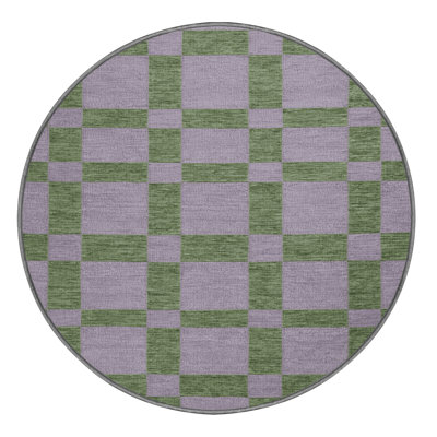 Machine Washable Checkered Pink Area Rug