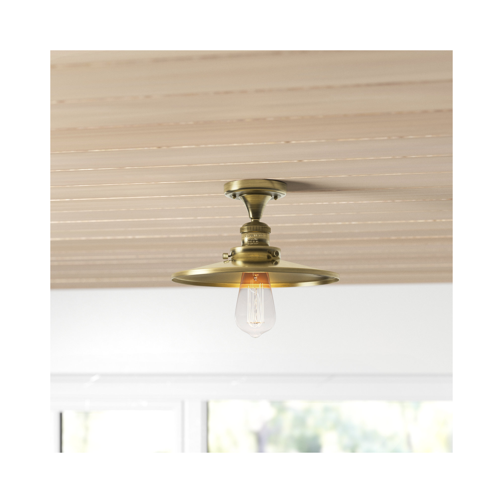 Rouvin Single Light Metal Semi Flush Mount, Polished Nickel, Polished Nickel, 6" H x 12" W x 12" D