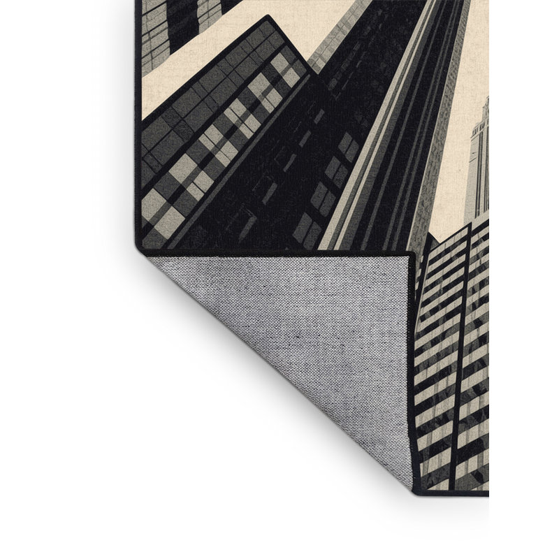 Machine Washable Orkan New York City Skyline Modern & Contemporary Checkered Rug in Gray – Black Binding, 6x9