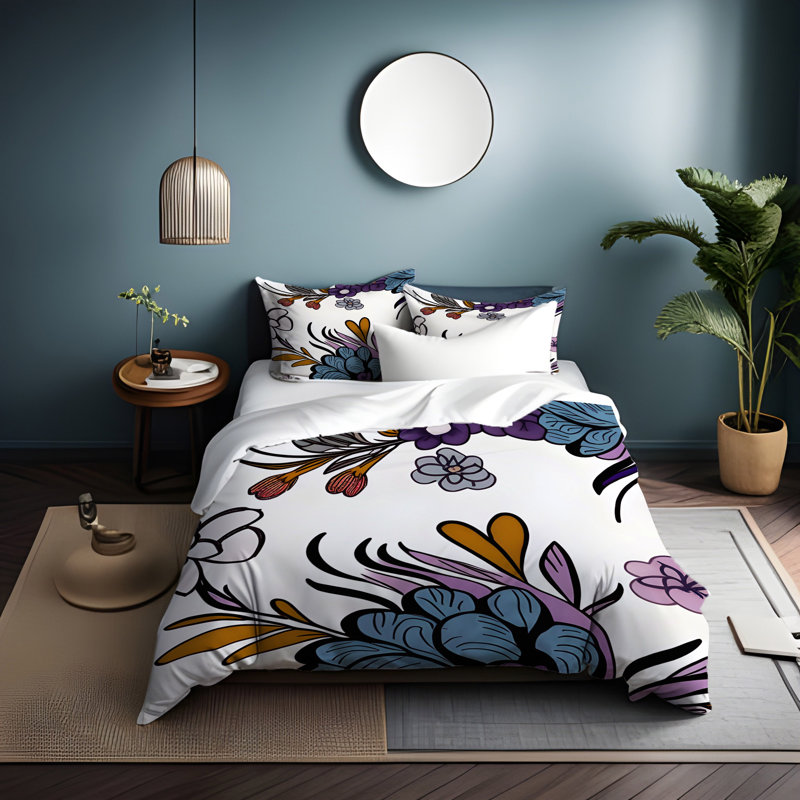 Polyester Floral Duvet Cover, King Duvet Cover + 2 King Shams
