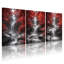 Plantes et fleurs, feuilles rouges, cascade, noir et blanc, ensemble de 3 reproductions d'art sur toile-378069455