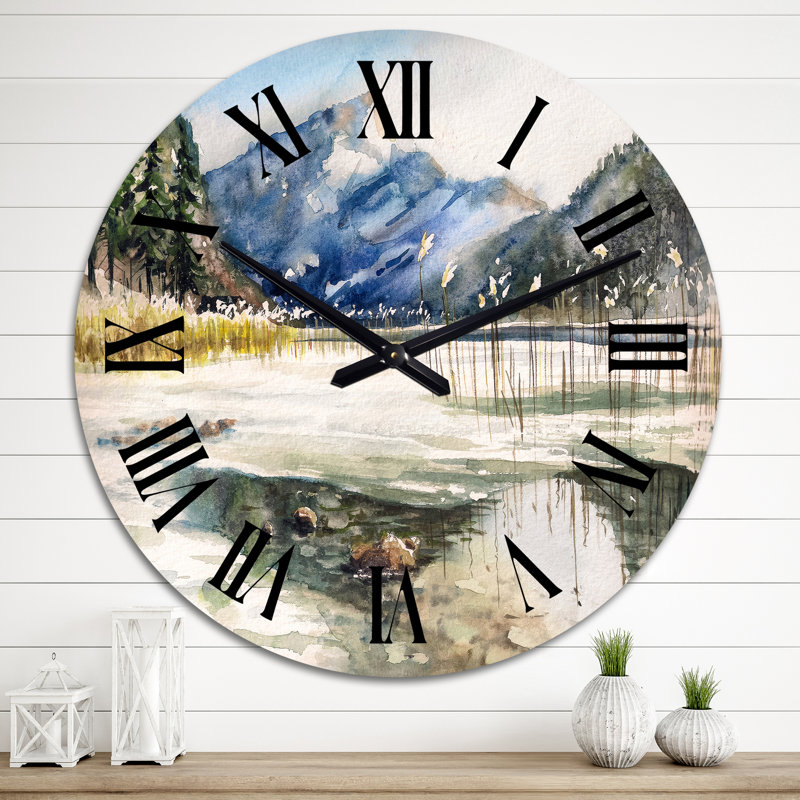 Lac avec paysage de montagne - horloge murale, Moyen