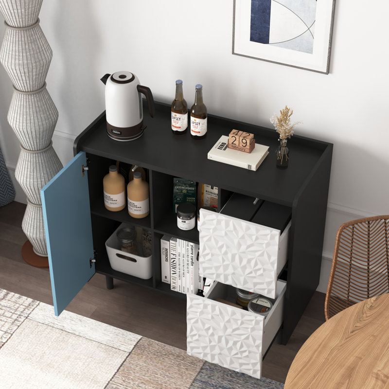 Armoire décorative moderne pour bar et café pour la cuisine et la salle à manger, Bleu marine / blanc / noir