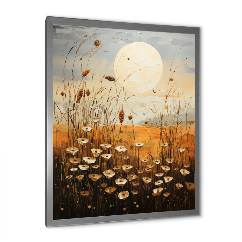 «Meadow Grasslands Pointillism I», impression d'art mural floral, Cadre photo gris, H 40 po x l 30 po x P 1,5 po