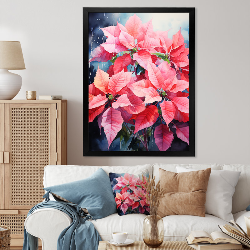 Fleur de poinsettia Clarance - imprimé pointillisme, Cadre photo noir, H 20 po x l 12 po x P 1 po