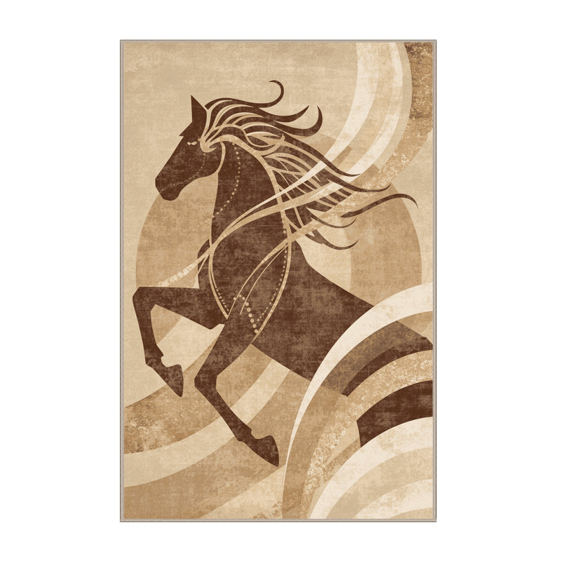 Tapis art déco beige lavable à la machine Pittman Nuckelavee, 2 x 5