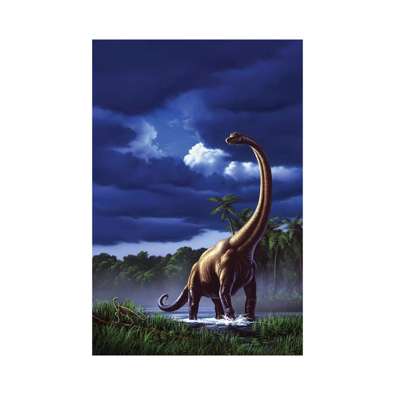 A Startled Brachiosaurus Splashes Through A Swamp Against A Stormy Sky by Jerry LoFaro - Wrapped Canvas Gallery-Wrapped Canvas Giclée