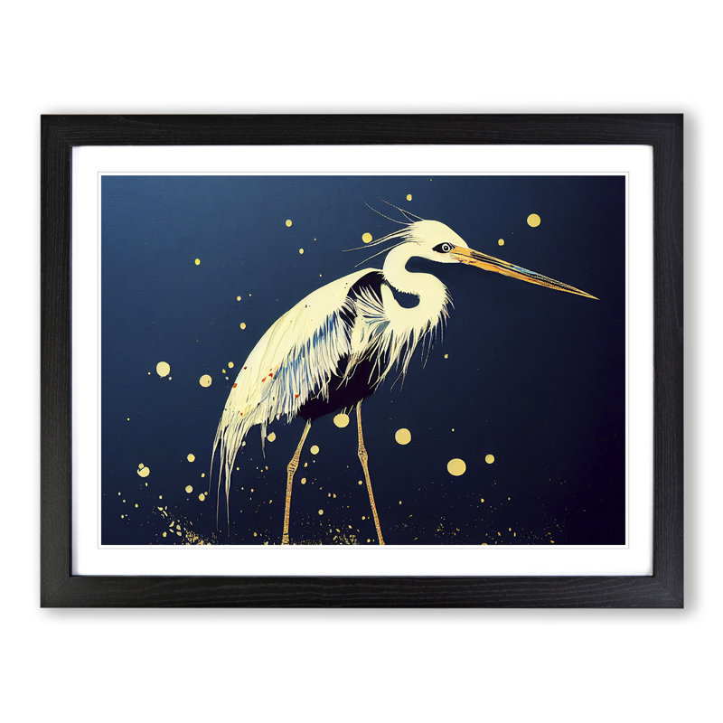 Heron Bird Splatter Vol.1 - Single Picture Frame Print, Black, 46cm H x 64cm W x 2cm D