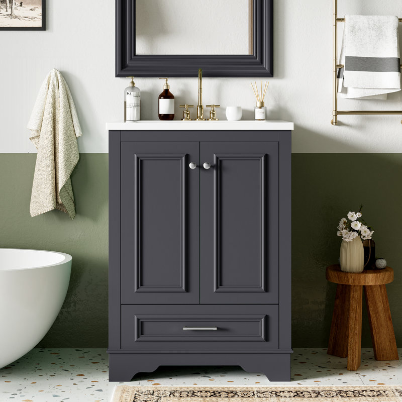 Northridge 24'' Bathroom Vanity With Ceramic Sink Combo, Modern Freestanding Storage Cabinet, Blue Gray