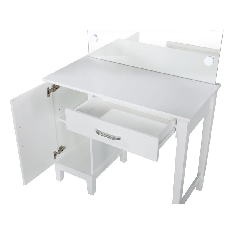 Ensemble de meuble-lavabo blanc et gris foncé Elijah avec éclairage et tabouret, l 36 po x P 19 po x H 52,25 po, ensemble de meuble-lavabo 3 pièces