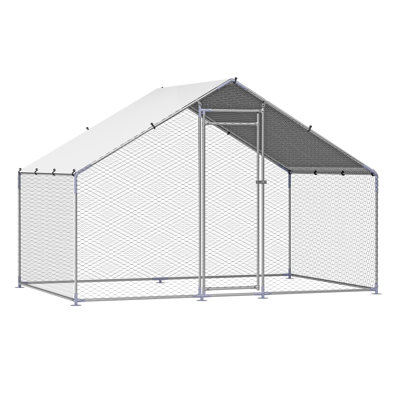 Metal Chicken Coop 9.8x6.5x6.5ft Walk-in Chicken Run with Cover Spire Roof - Iron - Chicken Coop - Multi - With Run - Waterproof