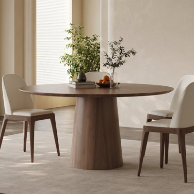 Modern Farmhouse 59-Inch Round Dining Table for 6 People with Wood-Grain Top and Pedestal Base