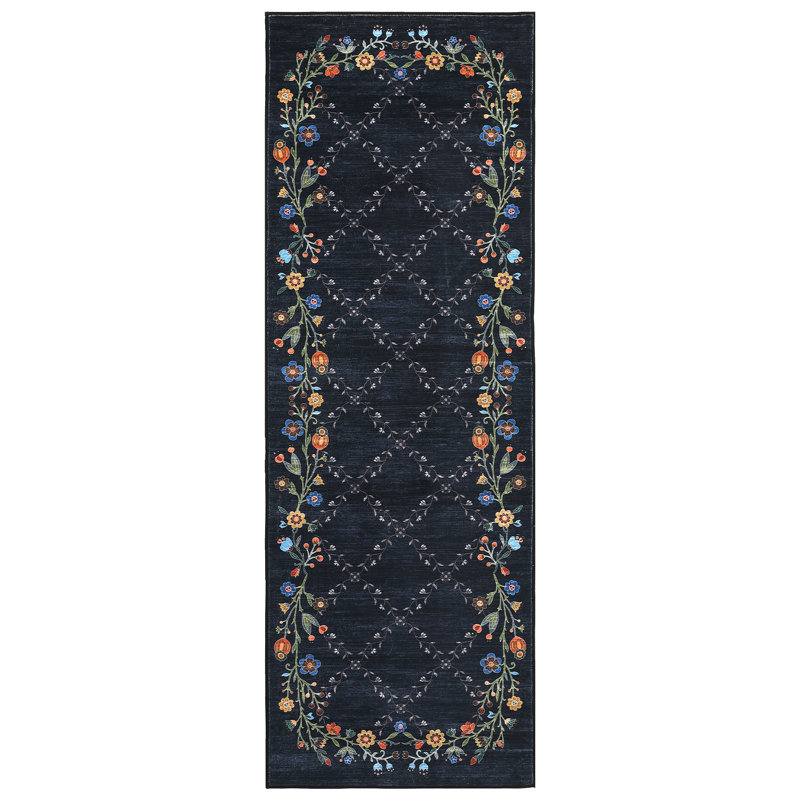 Floral Machine Washable Rugs for Living Room Non-Slip Farmhouse Accent Rug  Foldable Thin Indoor Carpet Stain-Resistant Modern Floor Mats for Bedroom, Nursery, Dining Room