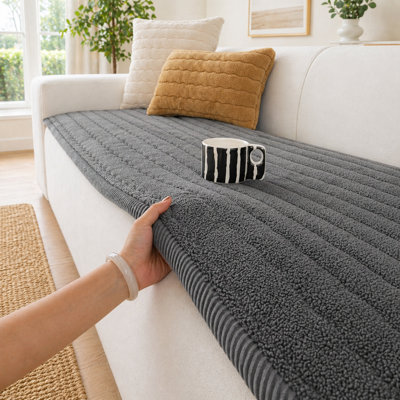 Soft Textured Sherpa Box Cushion Sofa Slipcover