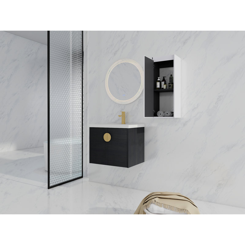 Meuble-lavabo de salle de bain moderne avec lavabo en céramique et armoire latérale - Châtaignier noir, apparence élégante, grand contreplaqué de rangement de meuble-lavabo, suffisant