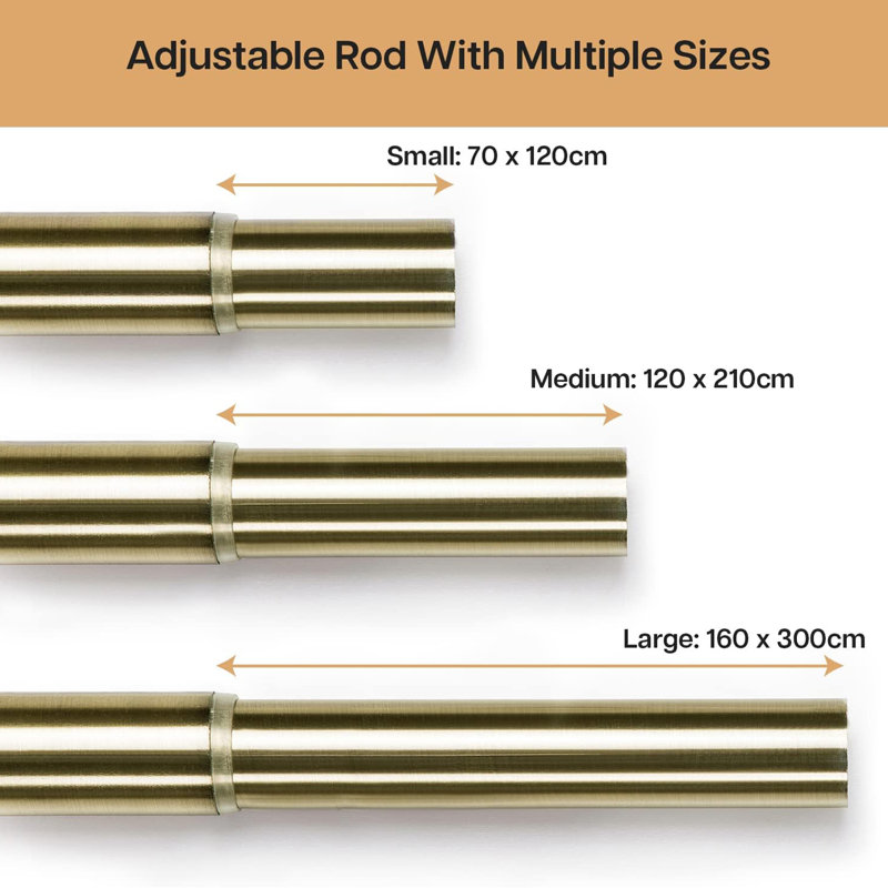 Adjustable Plain Metal Ball Curtain Rod, Antique Brass, 160-300 Cm