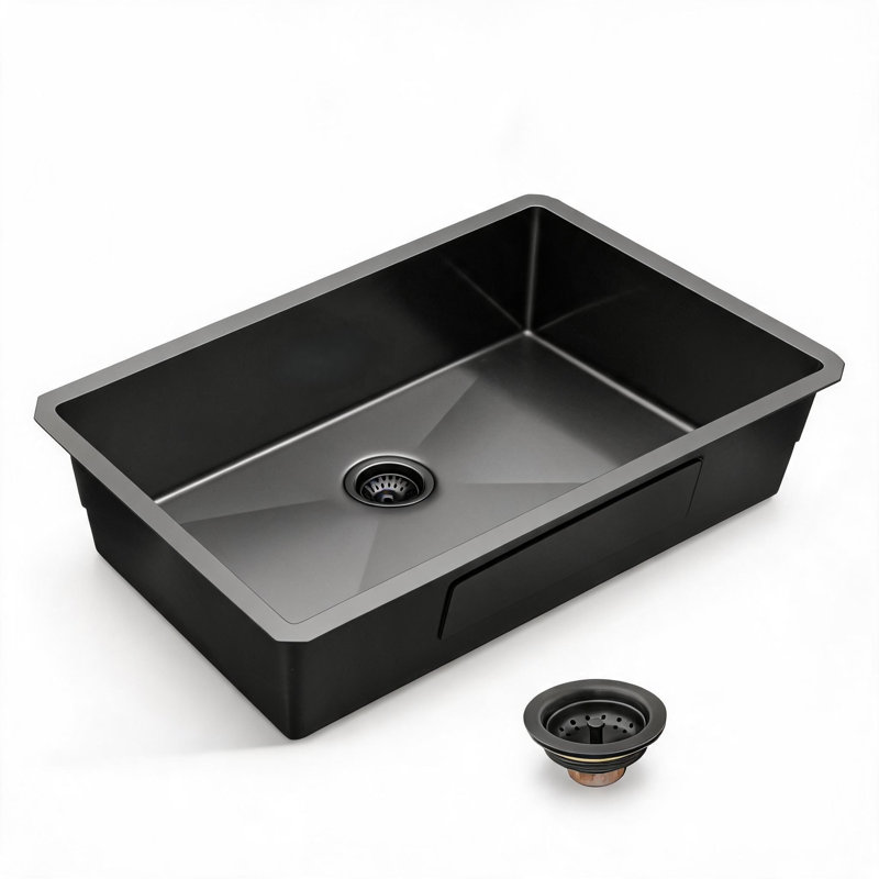 Évier de cuisine encastré en acier inoxydable noir canon de fusil de 76 cm x 46 cm x 25 cm avec bonde