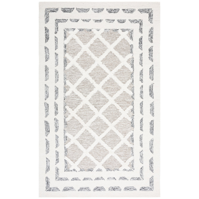 Tapis géométrique en laine / coton touffeté à la main Peytin, Carré 6 pi
