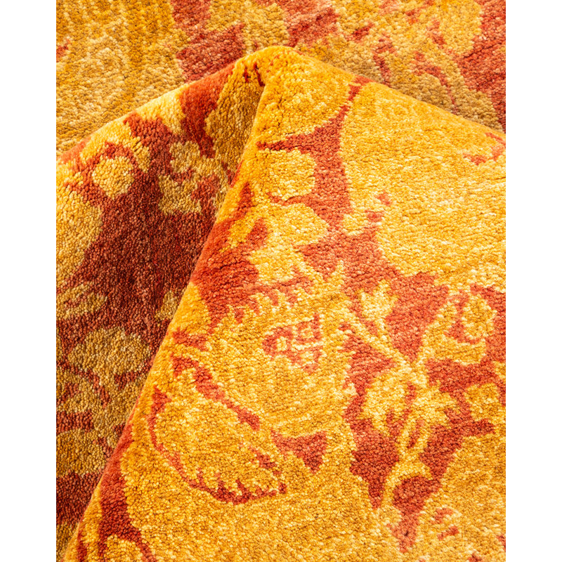 Tapis orange / jaune noué à la main 4 pi 7 po x 4 pi 9 po Violante Mogul