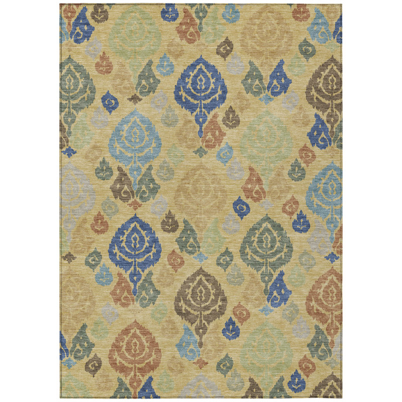 Machine Washable Indoor/Outdoor Chantille ACN2460 Damask Rug, Gold, 5' x 7'6"