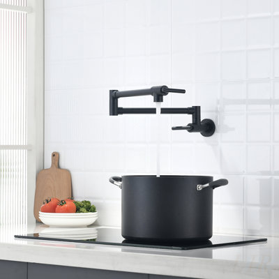 Wall Mount Commercial Pot Filler Faucet with Dual Joint Swing Arms, Brass Material, and Durable Leak-Free Design for Modern Kitchens