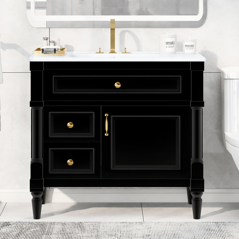 Meuble-lavabo moderne 36 "avec lavabo et armoire de rangement intégrés | Idée cadeau, Noir, 36