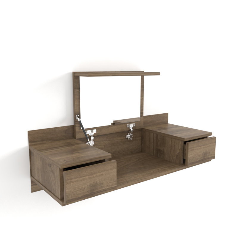 Zyshonne Dressing Table with Mirror, Walnut