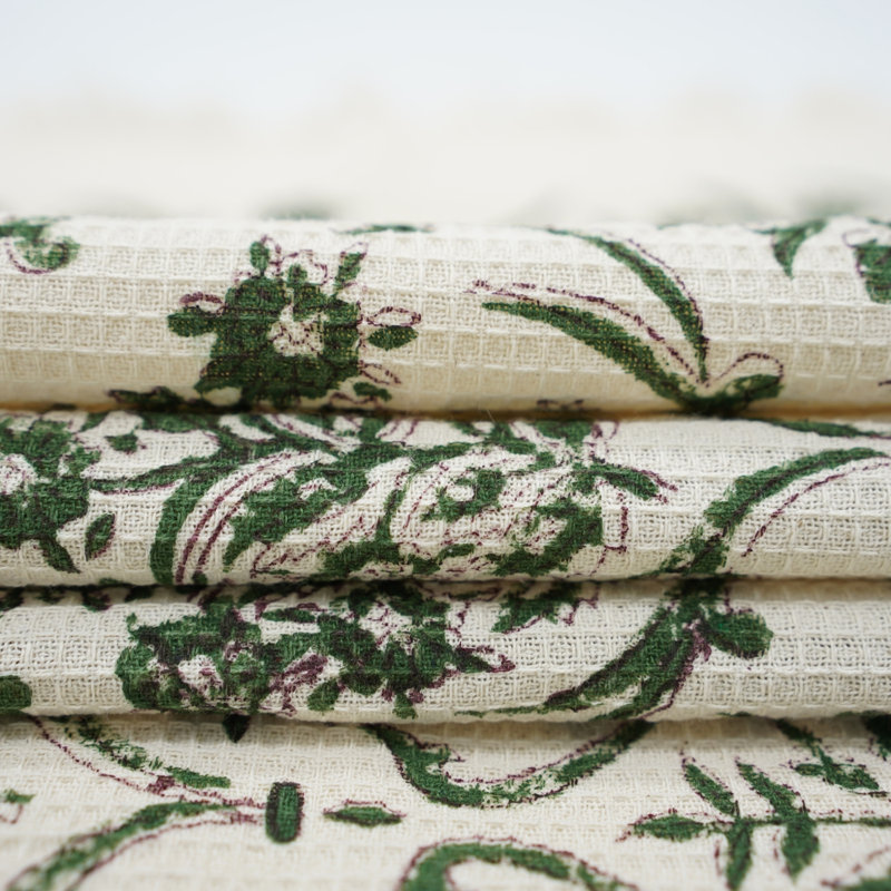 Fabdivine Hand Block Print Cotton Waffle Hand Towels - Elegant & Eco-Friendly Towels for Every Home(Vishalpushp), Green