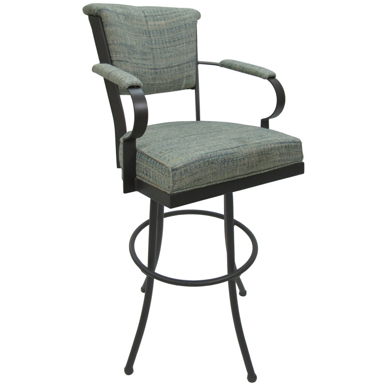 Kiahna Swivel Upholstered Counter Extra Tall Stool with Metal Frame, Dark Grey, Watusi Aquatint