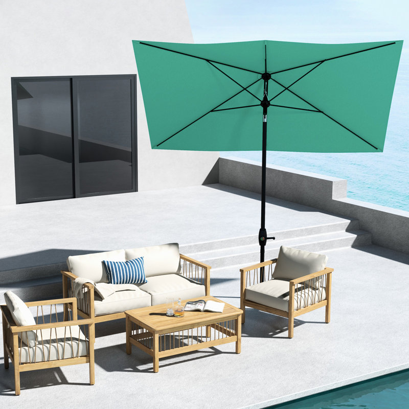 Parasol de patio de 6,5 pi x 10 pi, housse de protection 50+, manivelle et inclinaison faciles, protection extérieure sarcelle, inclinaison réglable simple,