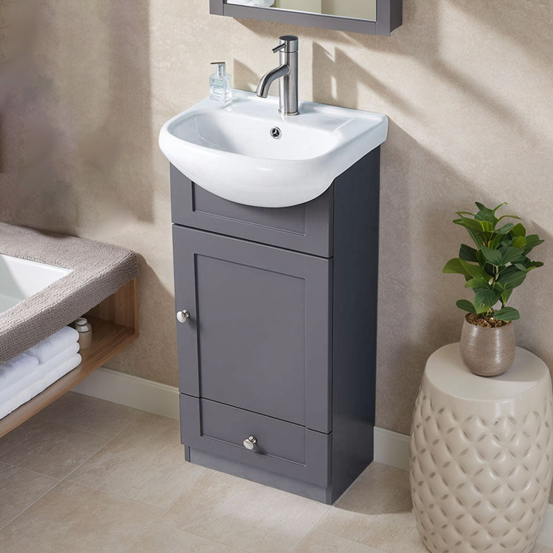  Meuble-lavabo autoportant gris foncé 18 po avec plateau en céramique 18 po 