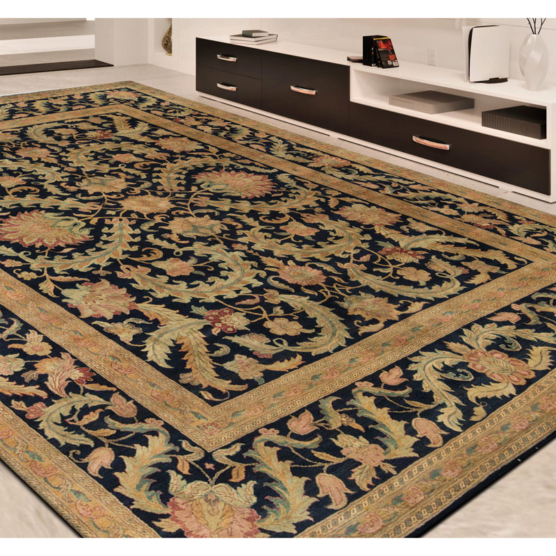 Tapis noir et noir de haute qualité noué à la main