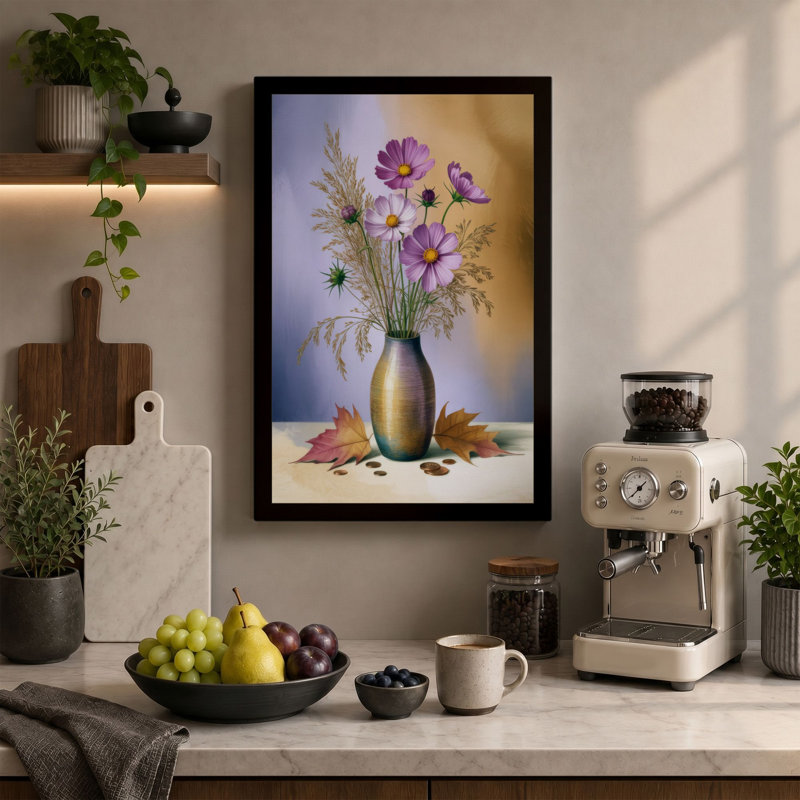 Autumn Cosmos Arrangement Botanical - Wrapped Canvas, 24x16 - 61.0 x 40.6 cm, Black Border