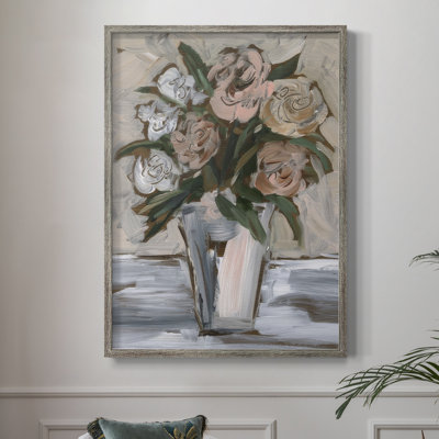 «Neutral & Peach Arrangement II», reproduction encadrée - bois massif