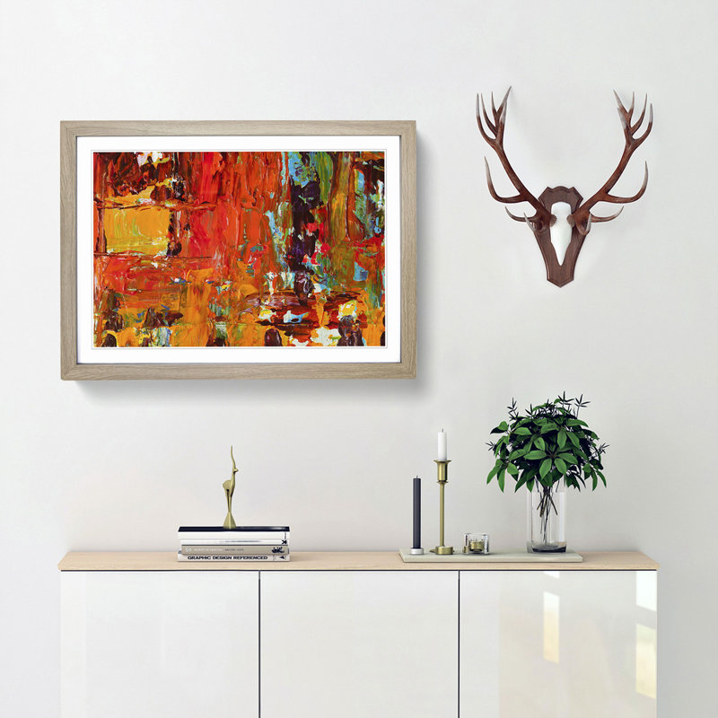 Abstract Art Painting Vol.192 by S.Johnson - Framed Print, 48cm H x 65cm W x 2cm D, Oak Framed