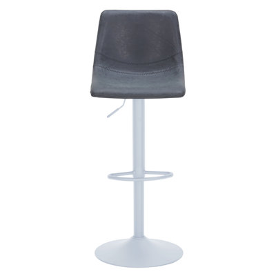 Warishah Adjustable Height Bar Stool In Leather Upholstery With White Iron Base