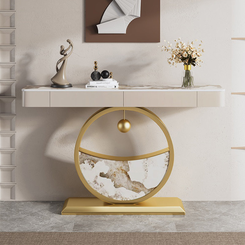 Console esthétique et fonctionnelle, Or/beige, H 36,61 po x l 59,06 po x P 11,81 po, Beige