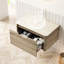 Meuble-lavabo de salle de bain 30 po avec lavabo rond en cristal transparent avec rayures artistiques, plateau en pierre frittée, armoire en contreplaqué flottant, finition chêne blanc, glissières de tiroir à fermeture en douceur-739964720