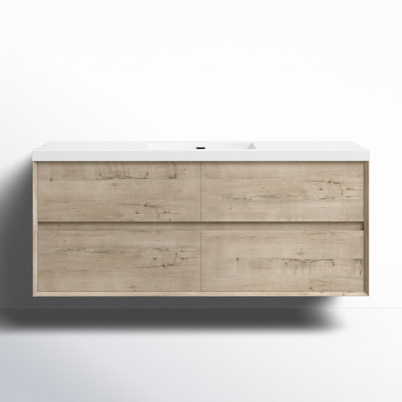 Seavy 59.25'' Single Bathroom Vanity with Acrylic Top, Light Oak